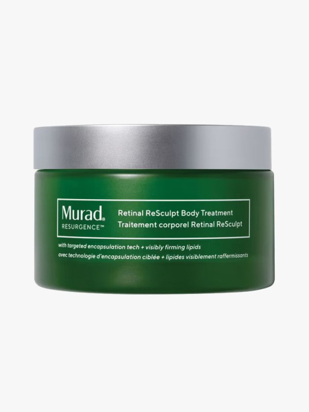 Murad Retinal ReSculpt Firming Body Treatment Cream in branded tub component on a light gray background